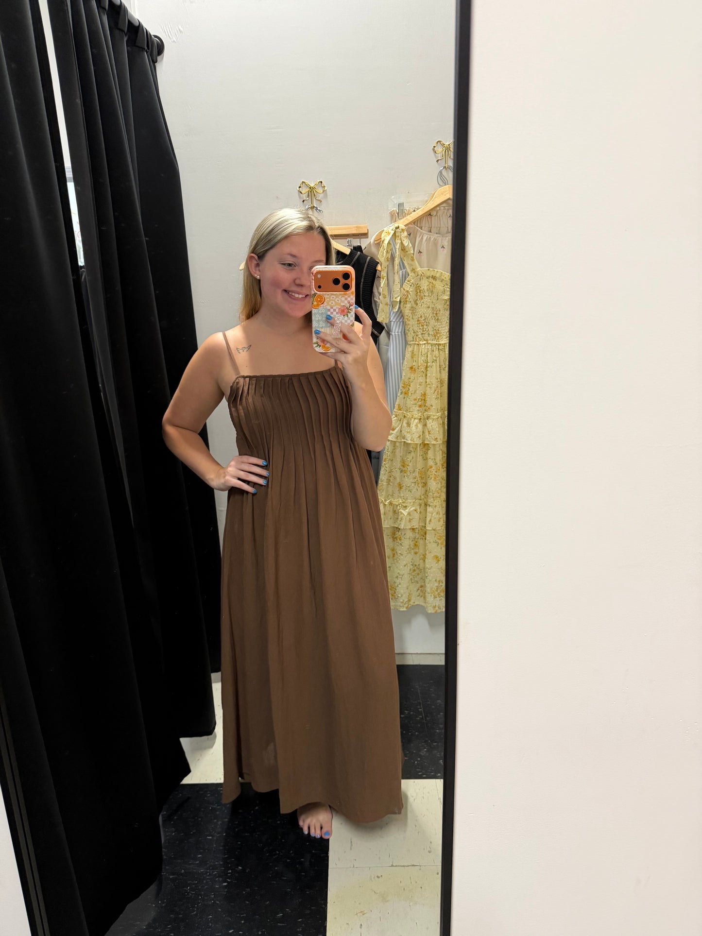 Pintuck Spaghetti Strap Dress