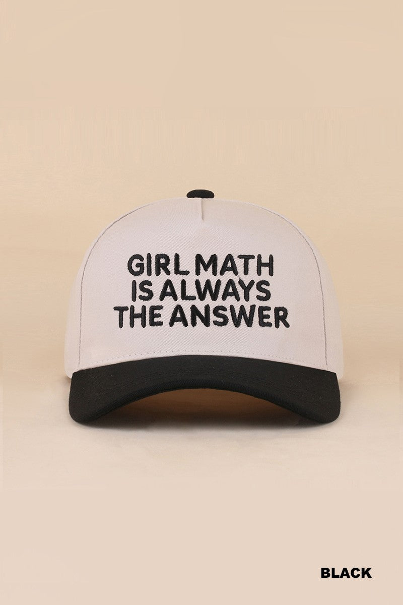 Girl Math Is Always The Answer Hat - Black