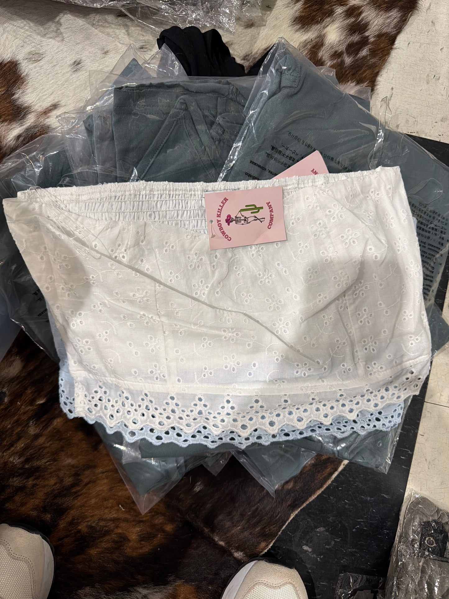 Strapless Eyelet Top - White