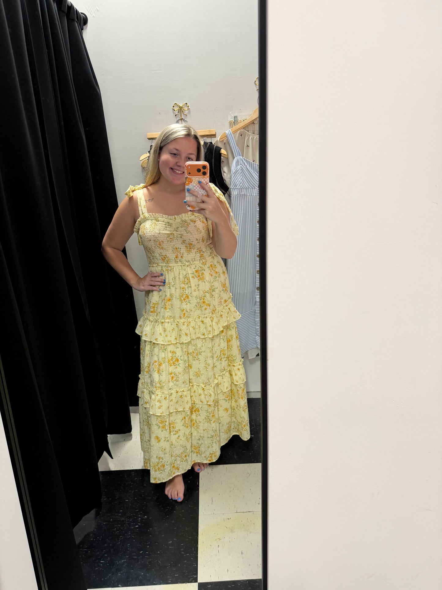 Floral Sweetheart Ruffle Midi Dress