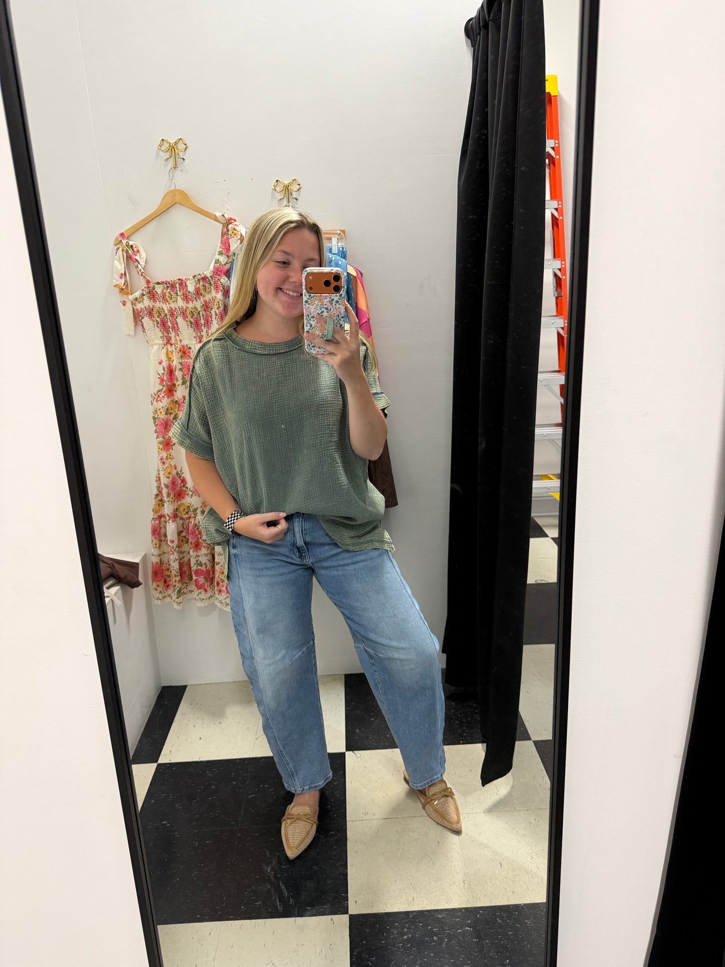 ACID WASH DOUBLE GAUZE TOP - ASH JADE