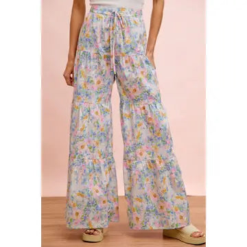 Floral Printed Tiered Pants