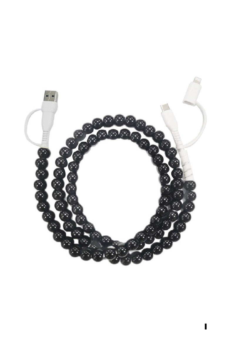 BEADED DUAL USB CHARGING CABLE - ALL BLACK