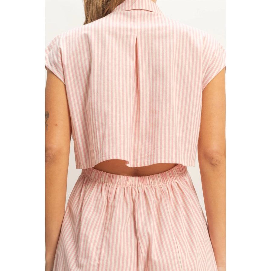 STRIPED BUTTON-DOWN JUMPSUIT - PINK