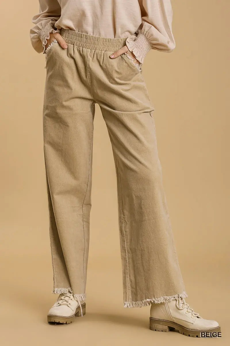Freida Frayed Pants - Beige