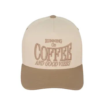 RUNNING ON COFFEE AND GOOD VIBES HAT - BEIGE