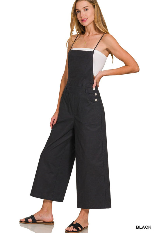 WOVEN SPAGHETTI STRAP OVERALLS