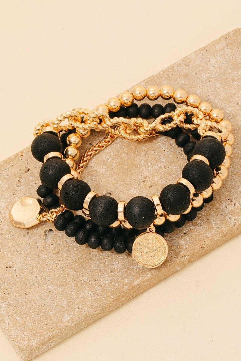 WOOD AND METALLIC BRACELET SET
