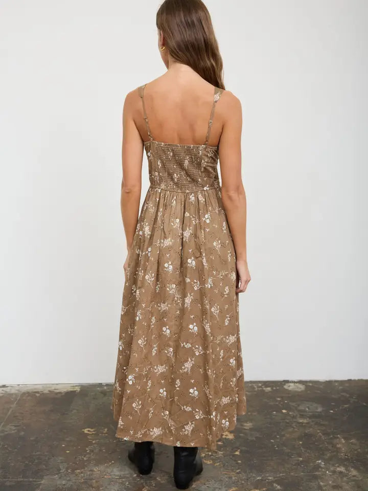 Floral Eyelet Corset Midi Dress
