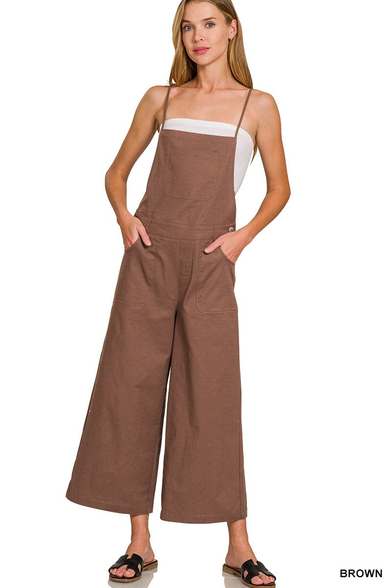 WOVEN SPAGHETTI STRAP OVERALLS