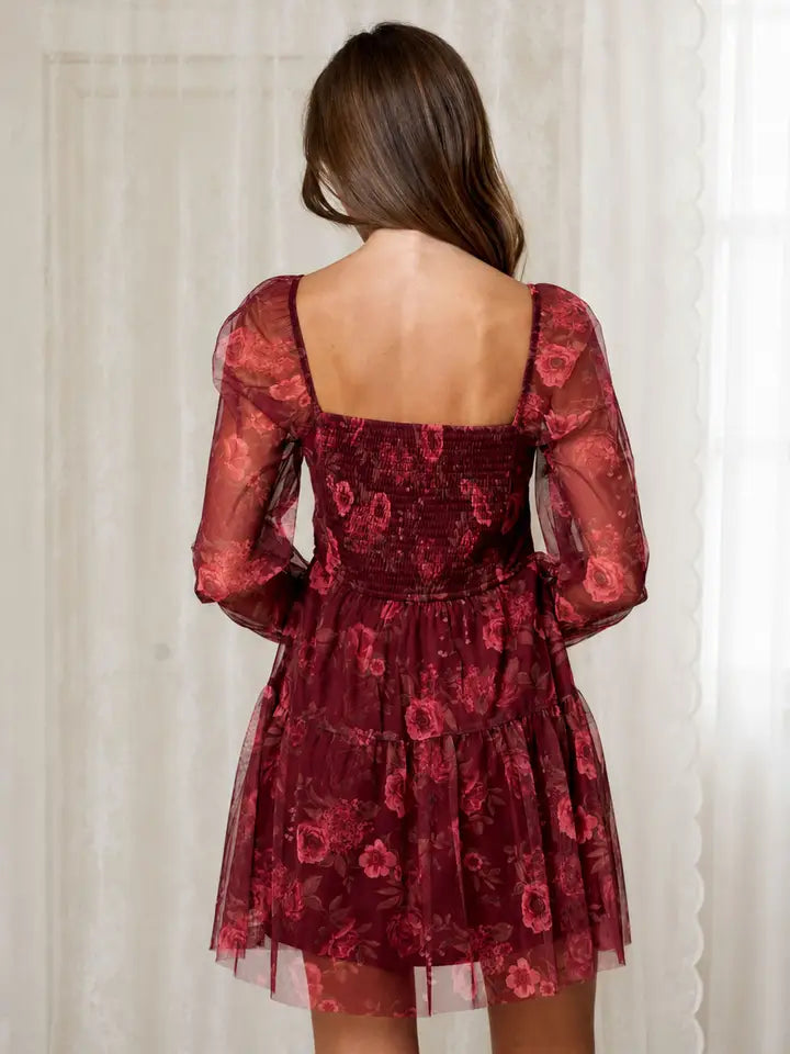 FLORAL CHIFFON CORSET MINI DRESS