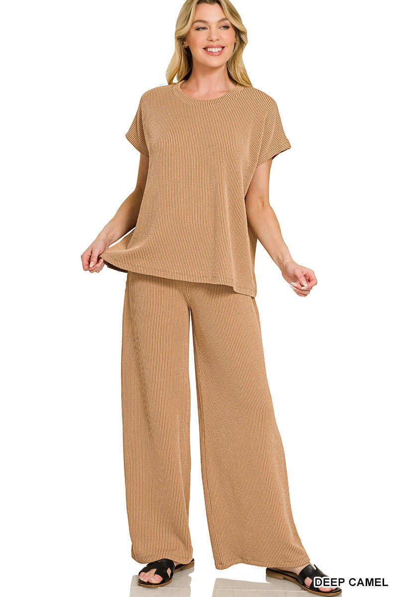 SWIFTIE RAISED RIBBED TOP - CAMEL