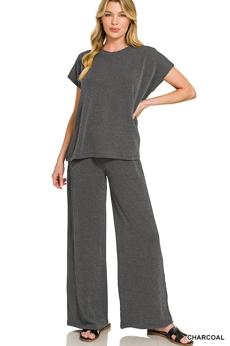 SWIFTIE RAISED RIBBED PANTS - CHARCOAL
