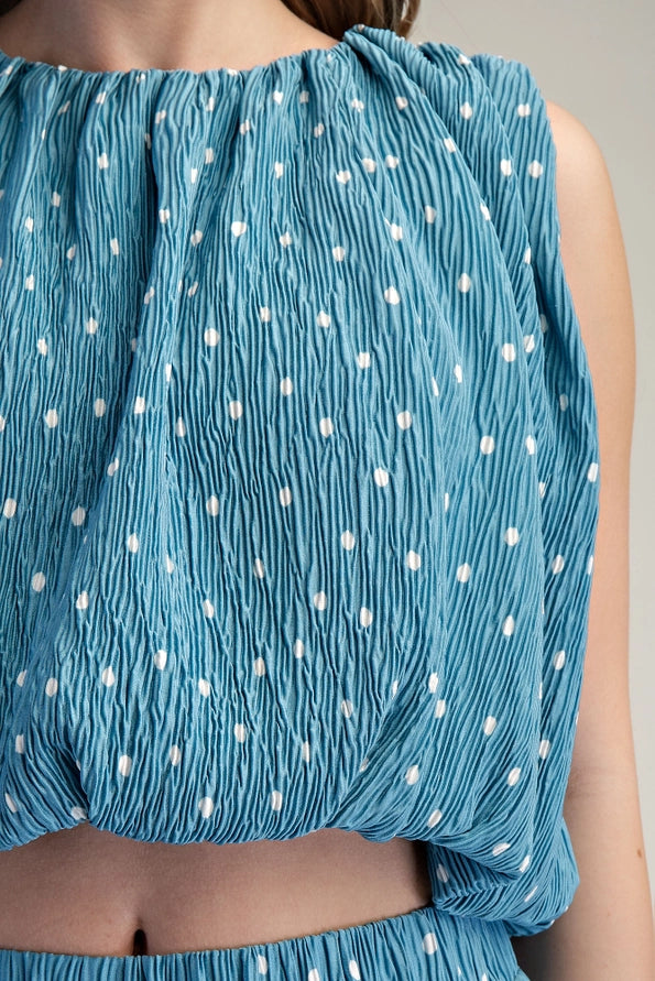 PAISLEY PLEATED POLKA DOT TOP