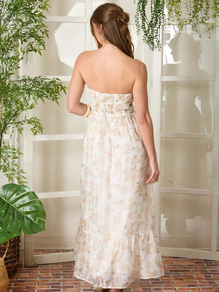 FLORAL CORSET SIDE SLIT MIDI DRESS