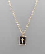 Crystal Cross Rectangle Stone Necklace