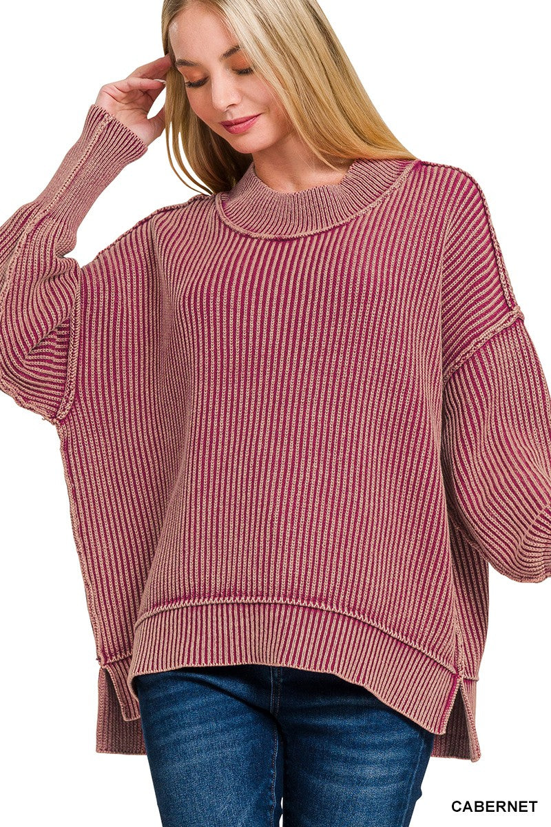 WASHED OVERSIZED SWEATER - DARK RED