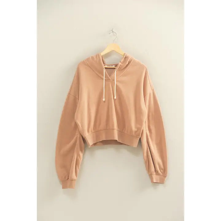 DOORBUSTER - DRAWSTRING CROPPED HOODIE - DARK TAUPE - FINAL SALE