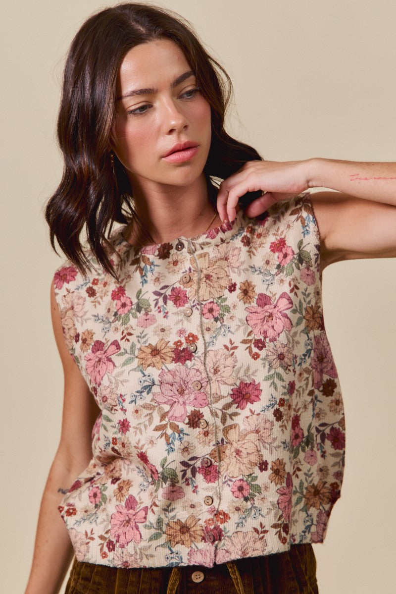 PRETTY FLORALS BUTTON DOWN TOP