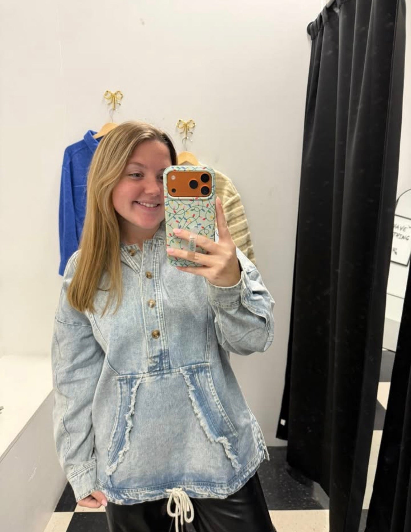 Washed Denim Hooded Top