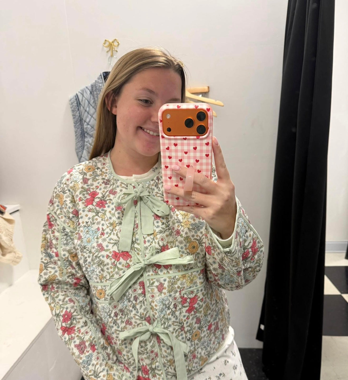 Floral Front Tie Quilted Jacket