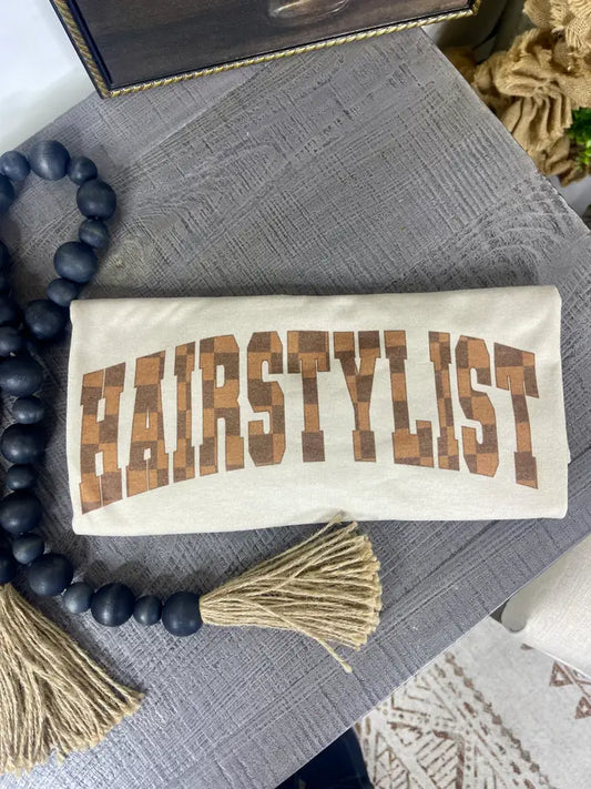 HAIRSTYLIST CHECKERED TEE