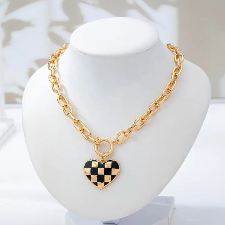 CHECKERED HEART TOGGLE NECKLACE