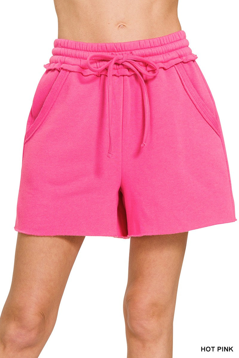 FLEECE RAW HEM SHORTS
