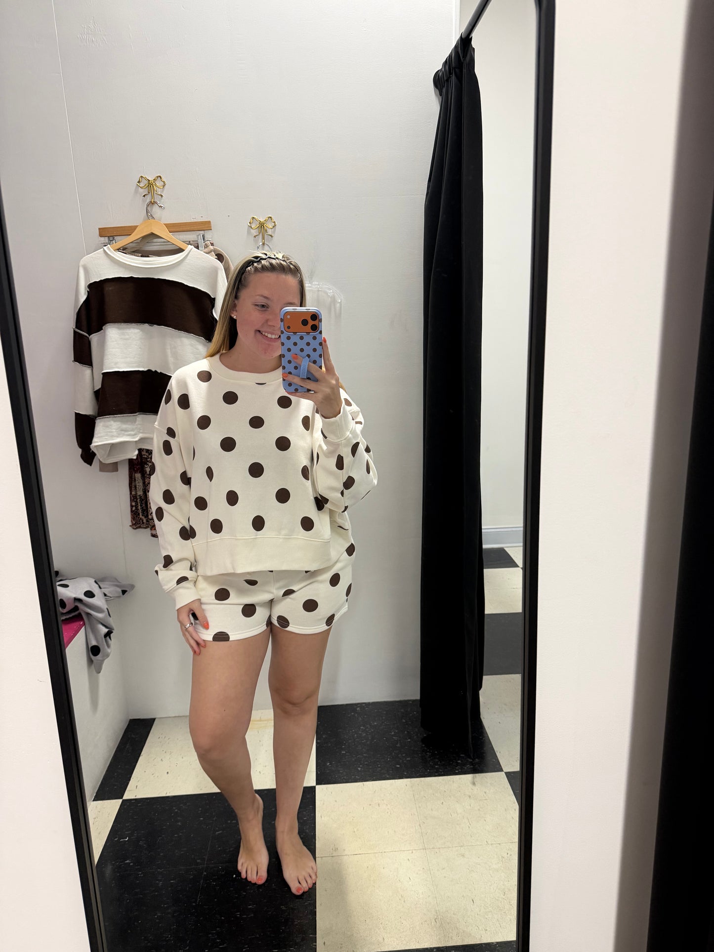 alix polka dot pullover - cream/brown