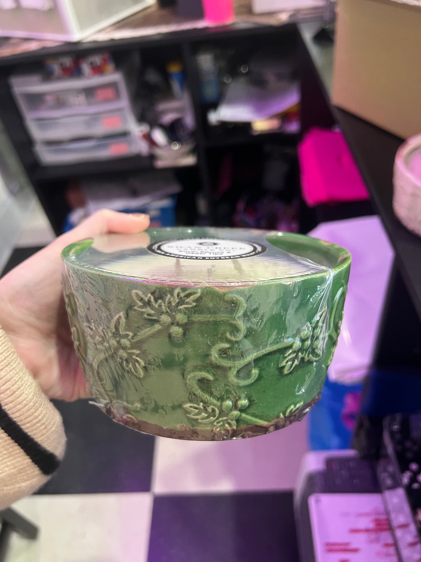 Swan Creek Candles - Holiday Green Large Bowl - Silver Spruce and Cedar Tips