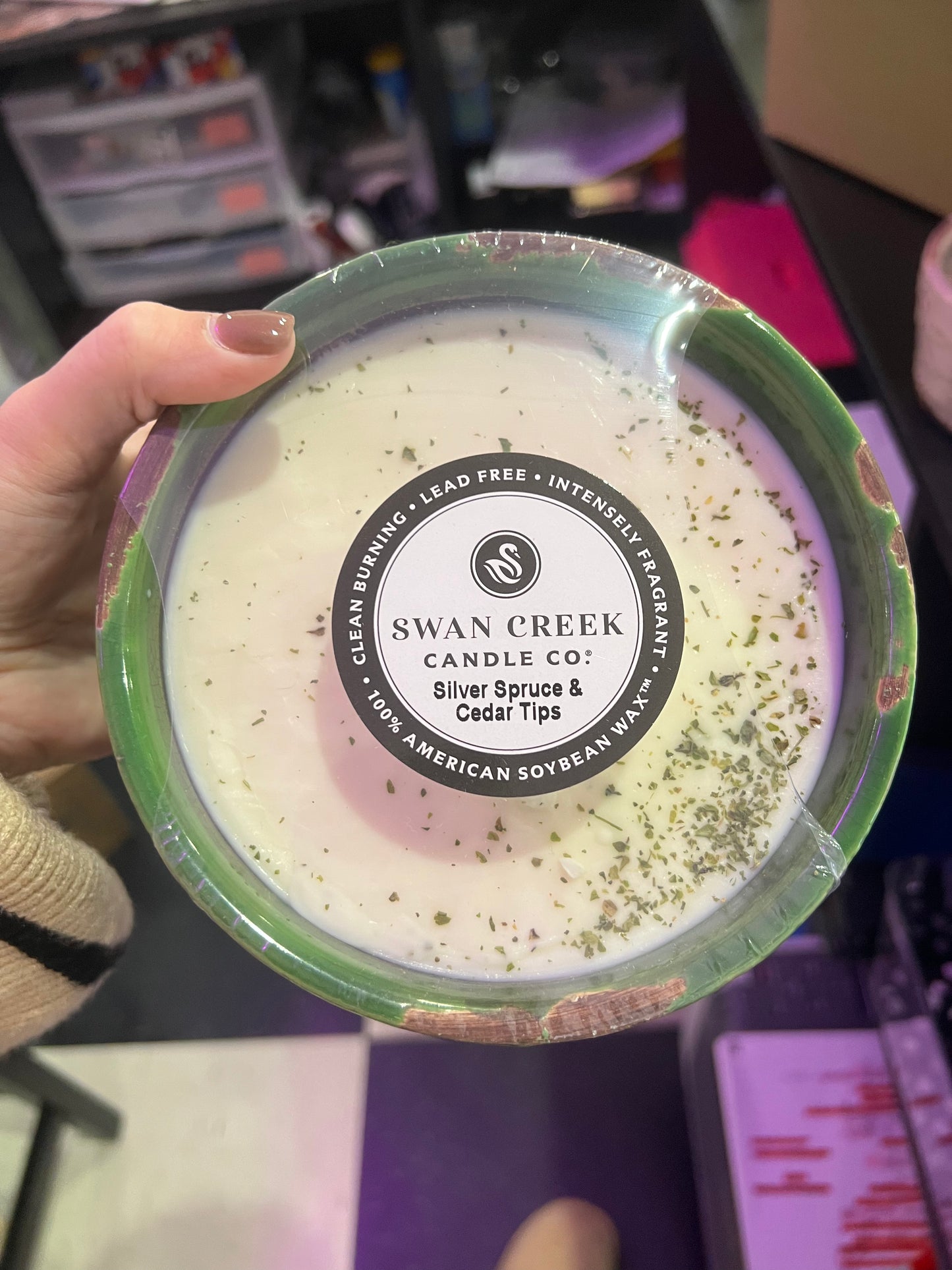 Swan Creek Candles - Holiday Green Large Bowl - Silver Spruce and Cedar Tips