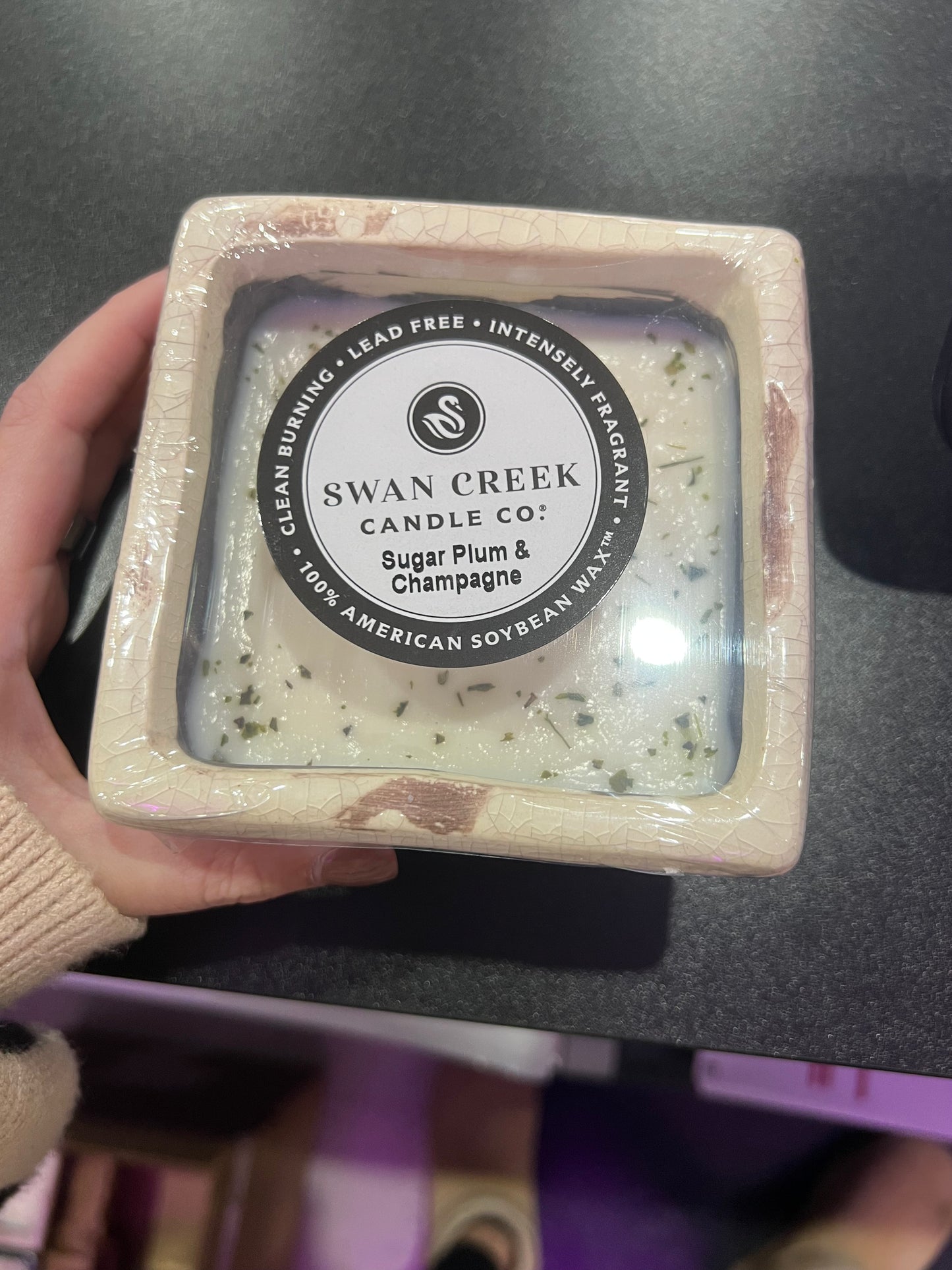 Swan Creek Candles - Holiday White Square Pot - Sugar Plum & Champagne