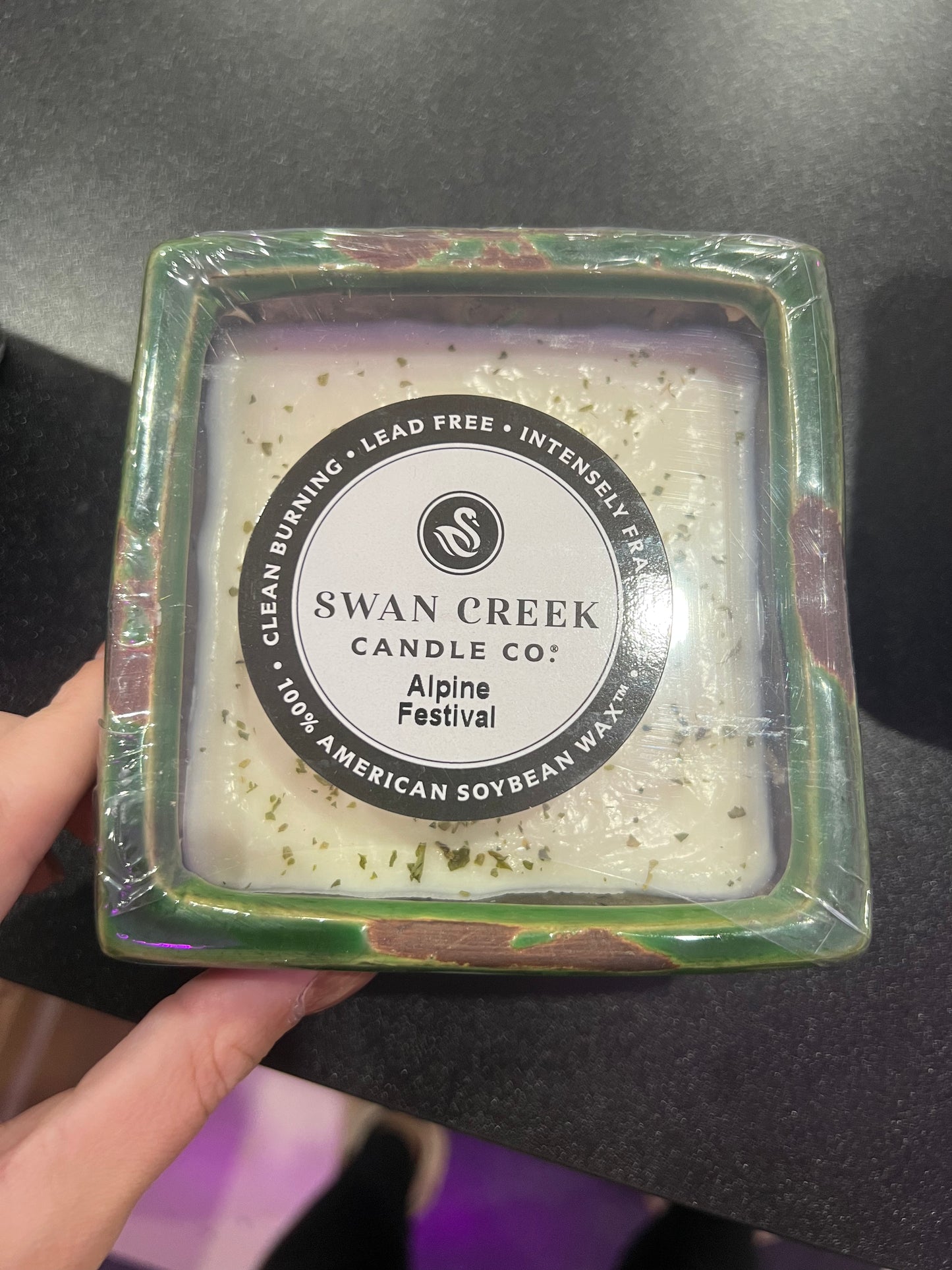 Swan Creek Candles - Holiday Green Small Square Pot - Alpine Festival