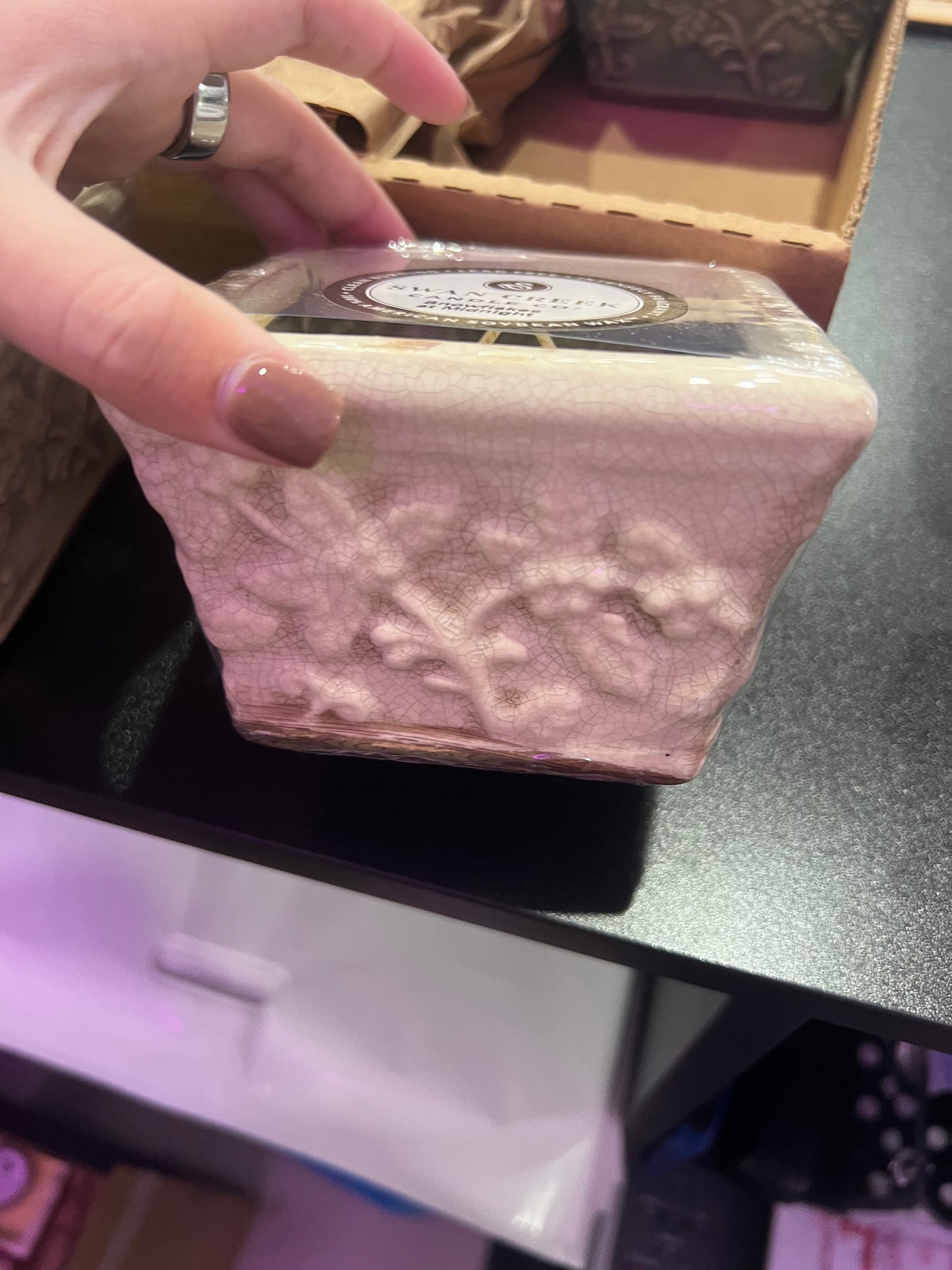 Swan Creek Candles - Holiday White Small Square Pot - Snowflakes at Midnight