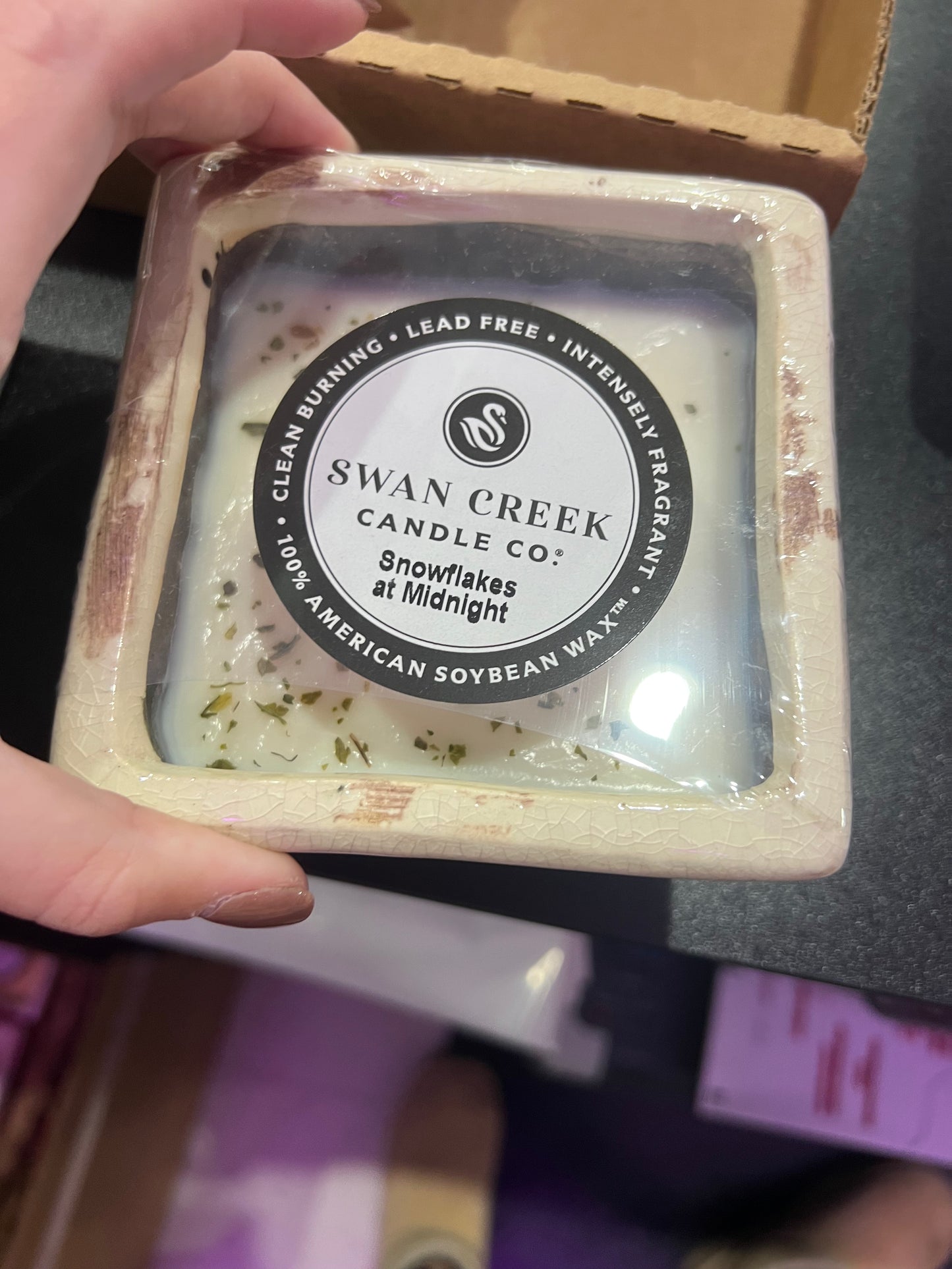 Swan Creek Candles - Holiday White Small Square Pot - Snowflakes at Midnight