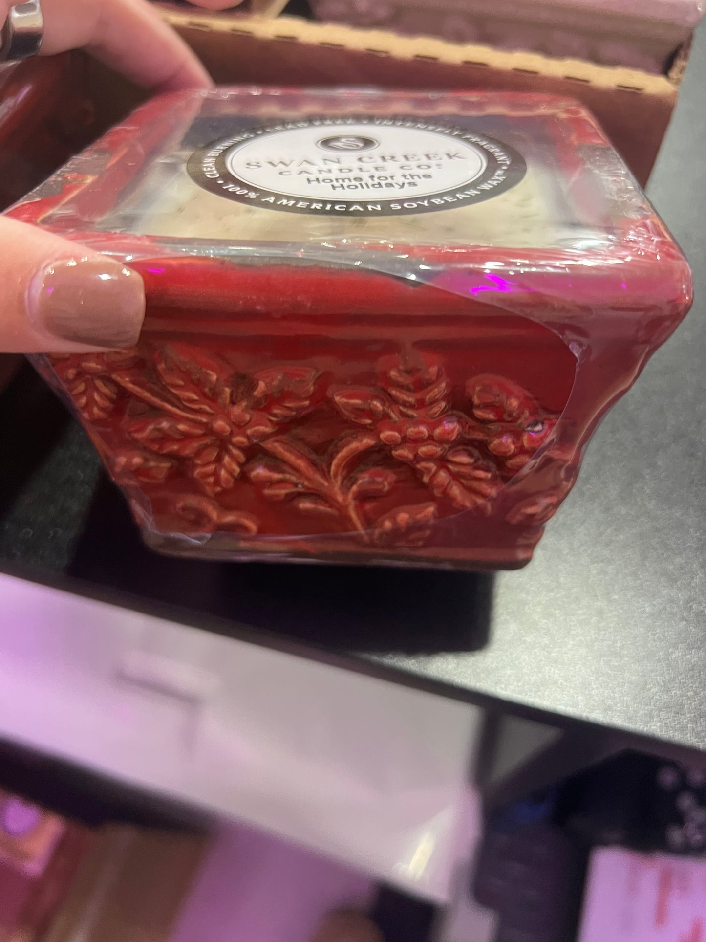 Swan Creek Candles - Holiday Red Small Square Pot - Home for the Holidays