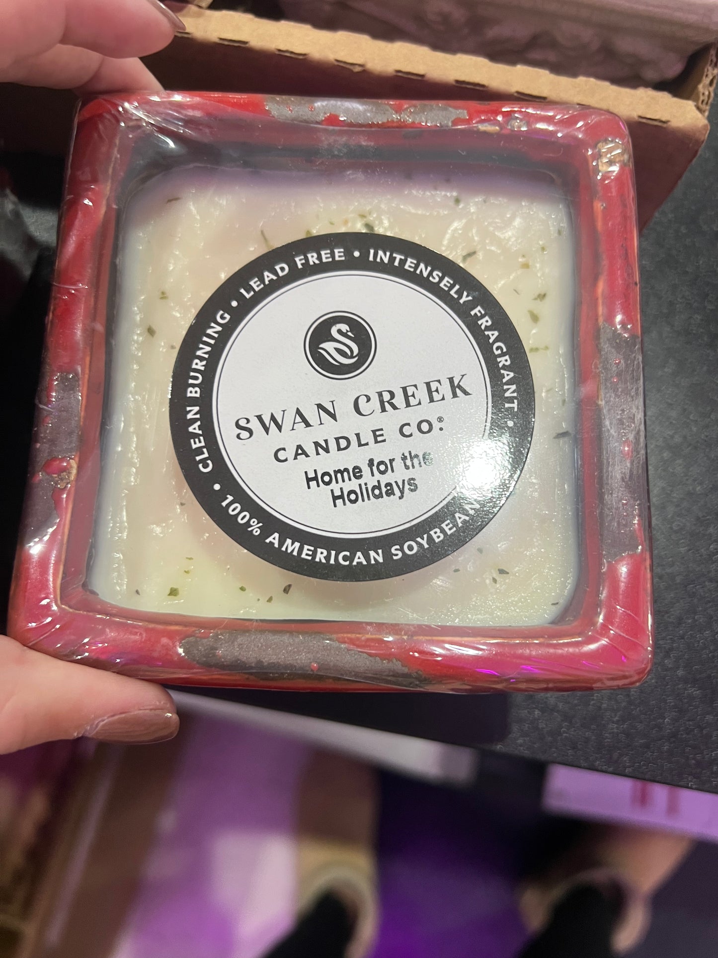 Swan Creek Candles - Holiday Red Small Square Pot - Home for the Holidays