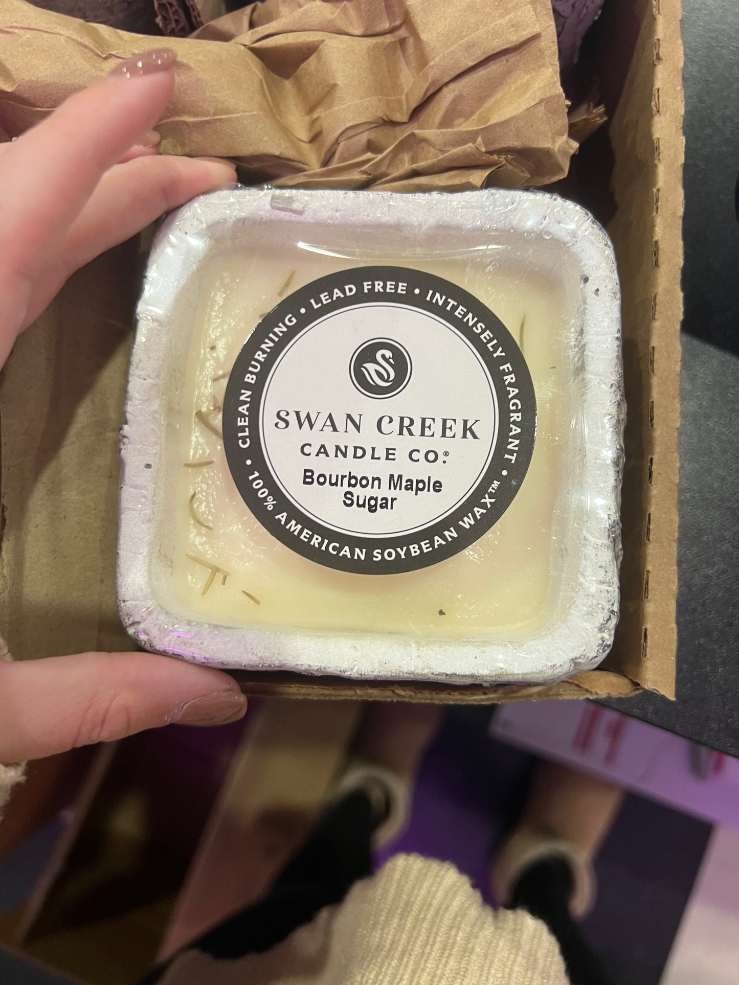 Swan Creek Candles - White Woods Small Square Pot - Bourbon Maple Sugar