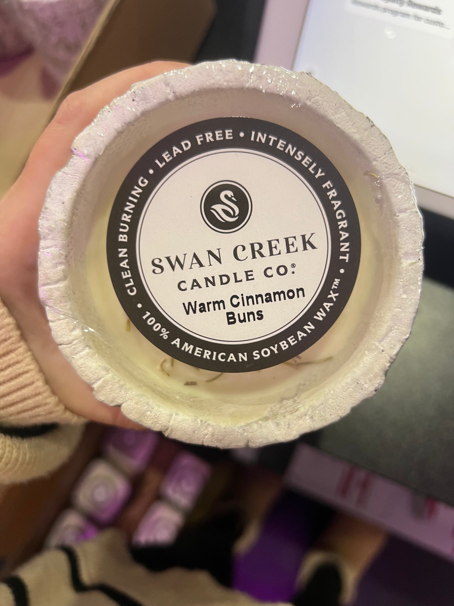 Swan Creek Candles - White Woods Small Round Pot - Warm Cinnamon Buns