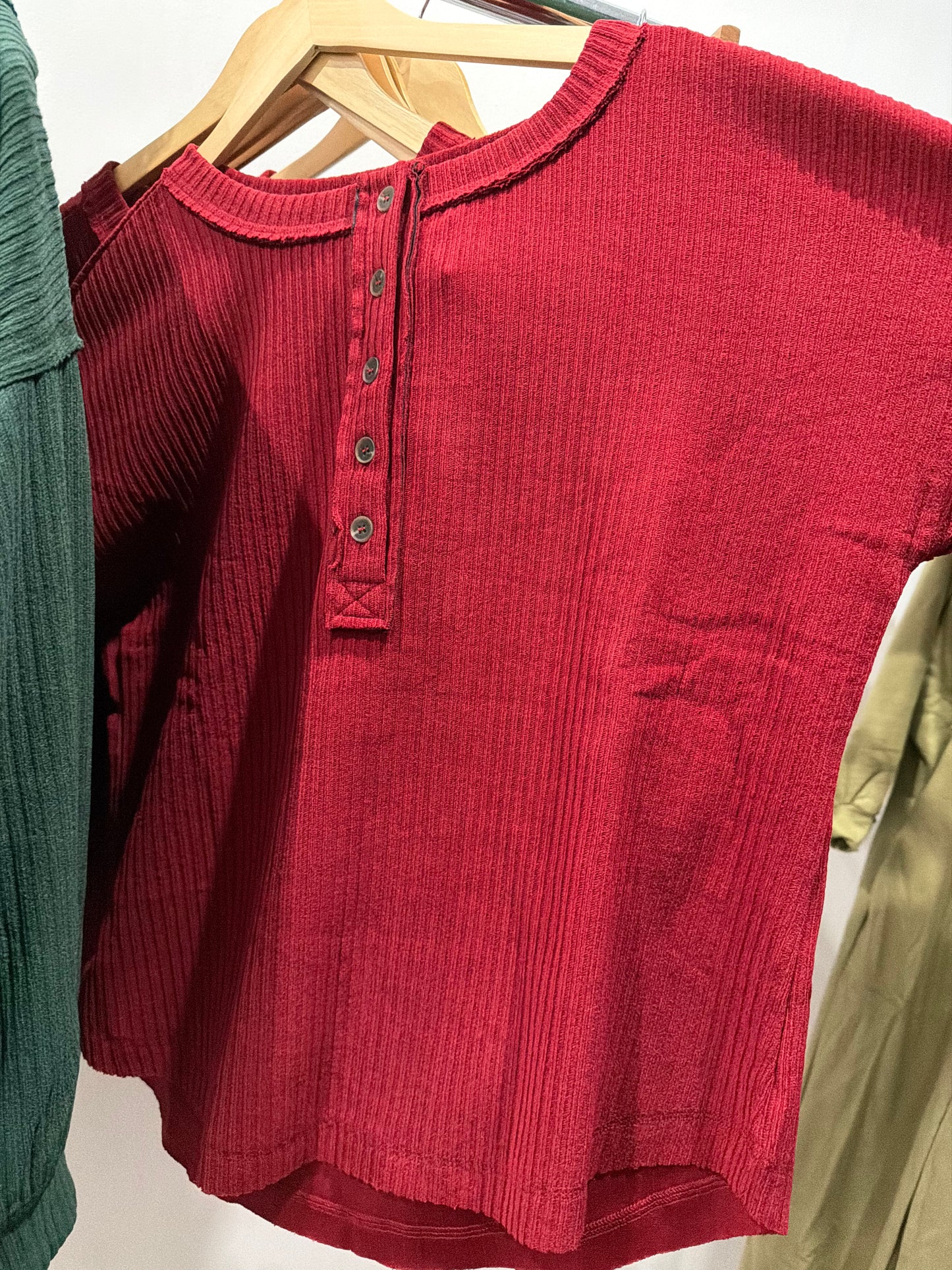 Basic Ribbed Long Sleeve Top - Red