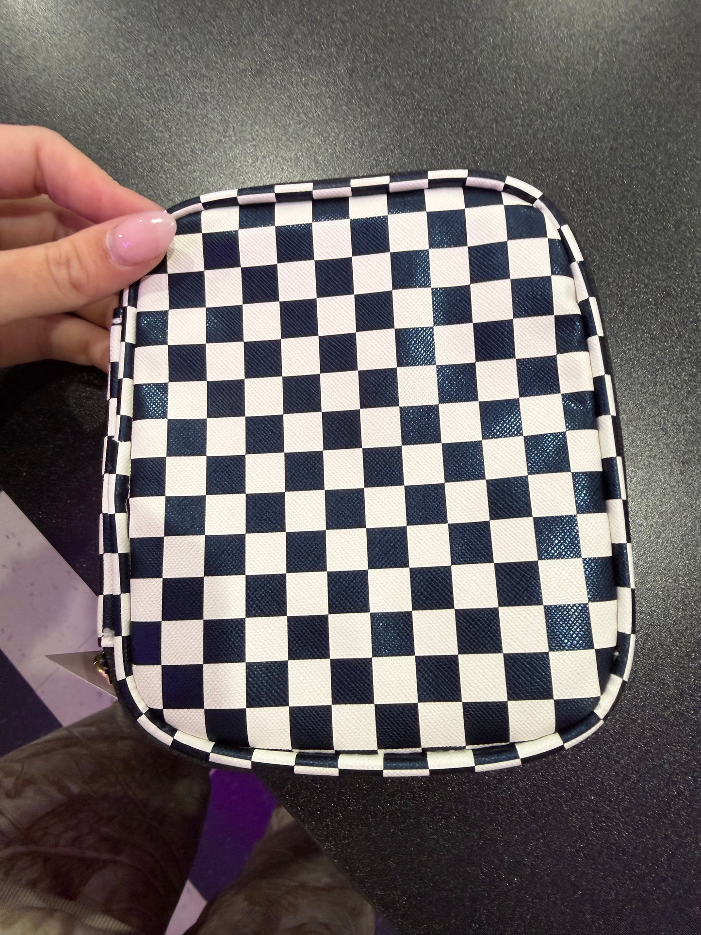 Checkered Cosmetic Travel Bag - Black