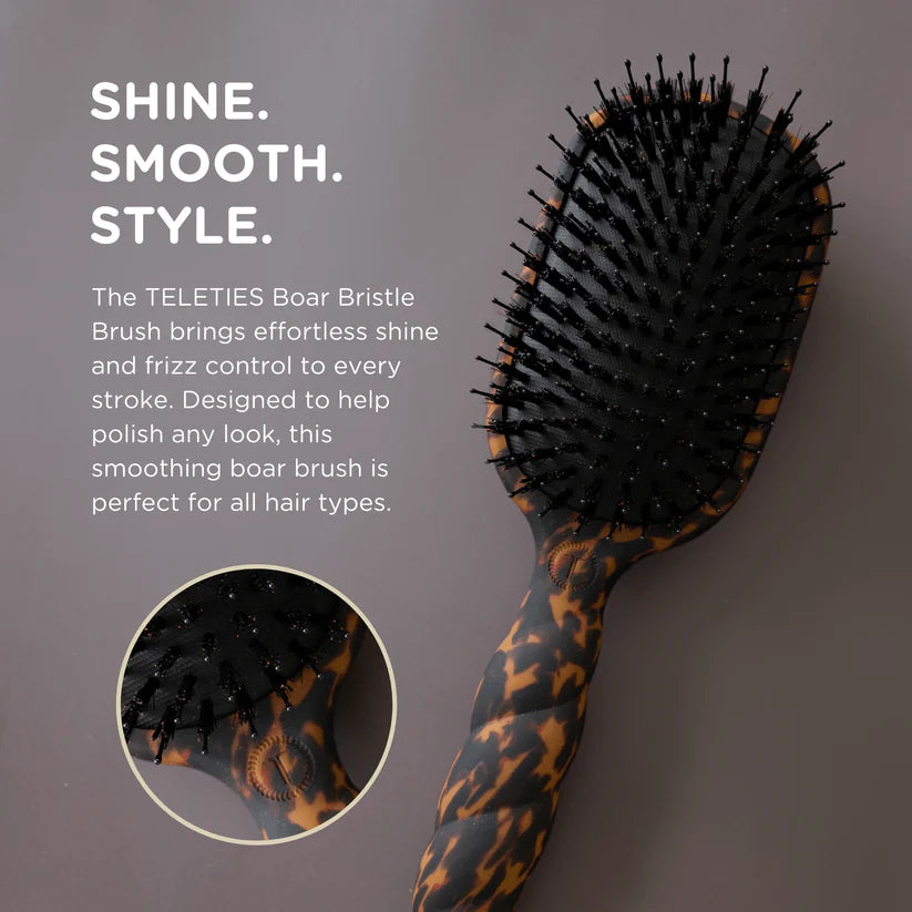Teleties - Boar Bristle Hair Brush - Tortoise