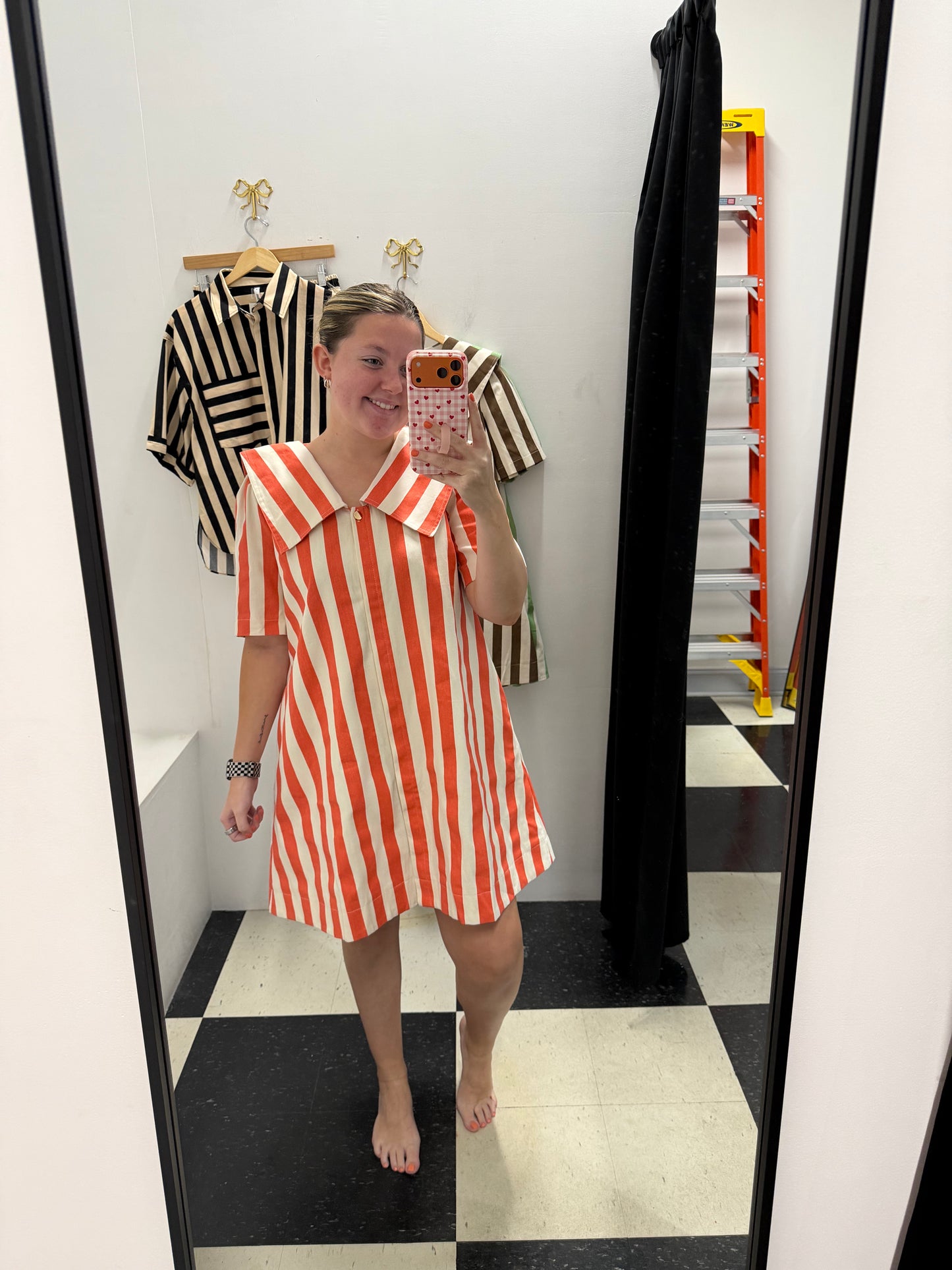 OVERSIZED COLLAR STRIPED DRESS - ORANGE