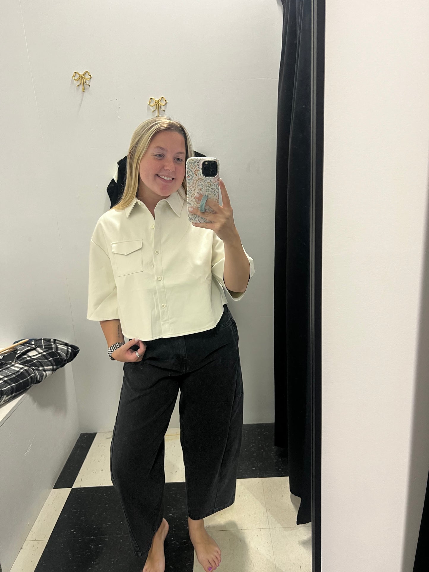 ZANE FAUX LEATHER CROPPED SHIRT