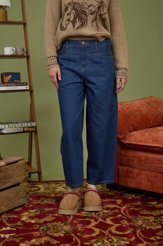 WIDE LEG DENIM CAPRI PANTS