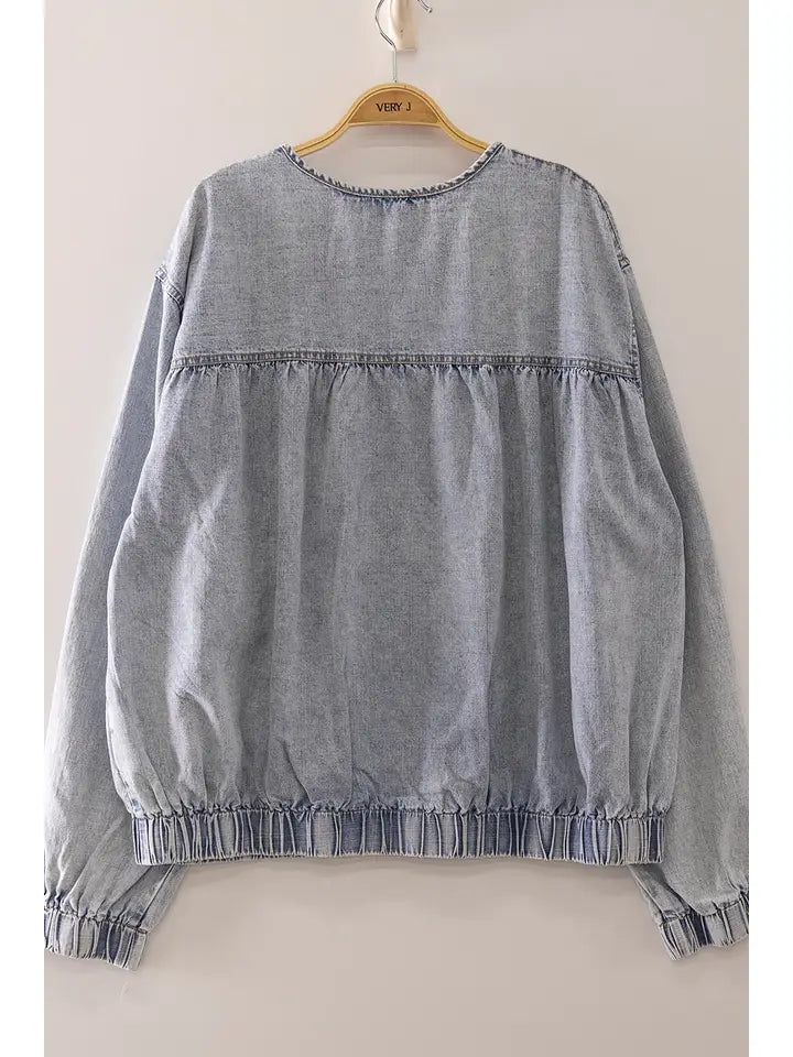 JEAN TIERED WASHED DENIM JACKET