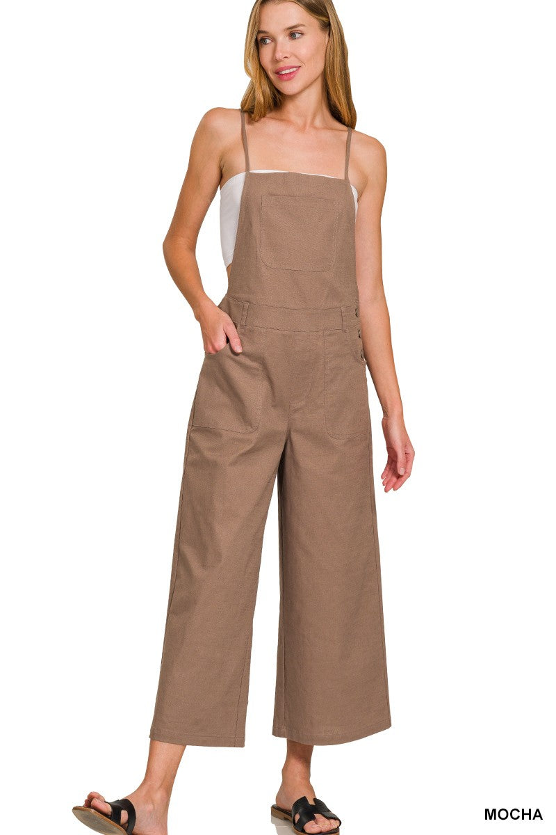 WOVEN SPAGHETTI STRAP OVERALLS