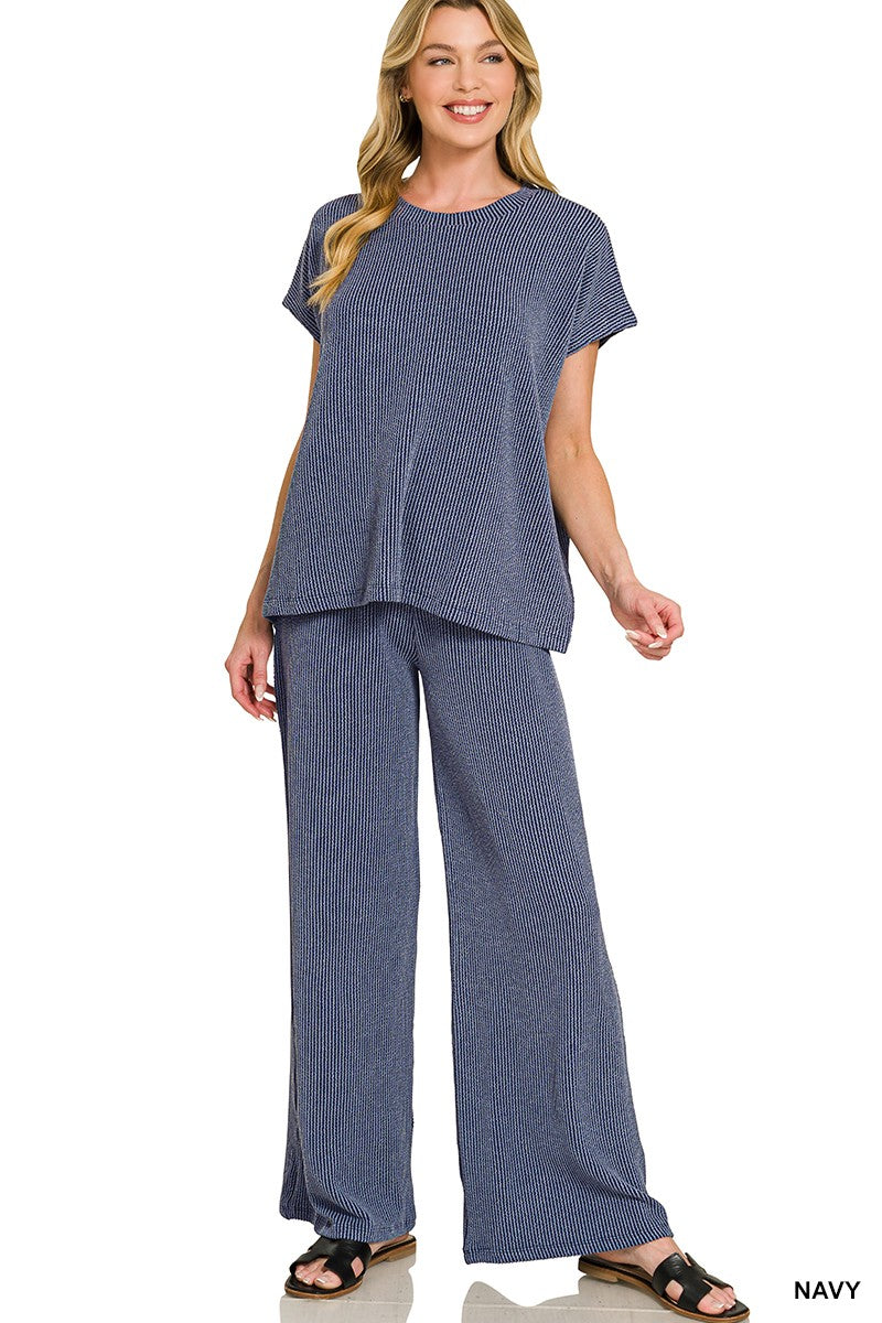 SWIFTIE RAISED RIBBED TOP - NAVY
