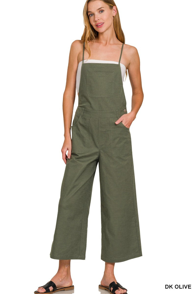 WOVEN SPAGHETTI STRAP OVERALLS