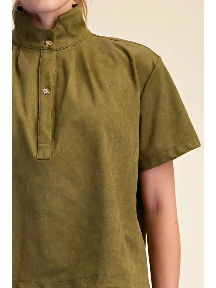 TOUCH OF FALL COLLARED SHIRT - OLIVE